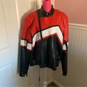 Moto Port USA Vintage Leather Red, Black, and White Men’s size 52 with snap vest